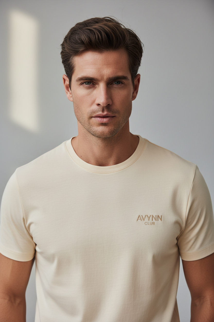 Front – AVYNN CLUB Round Neck #E8DFD0