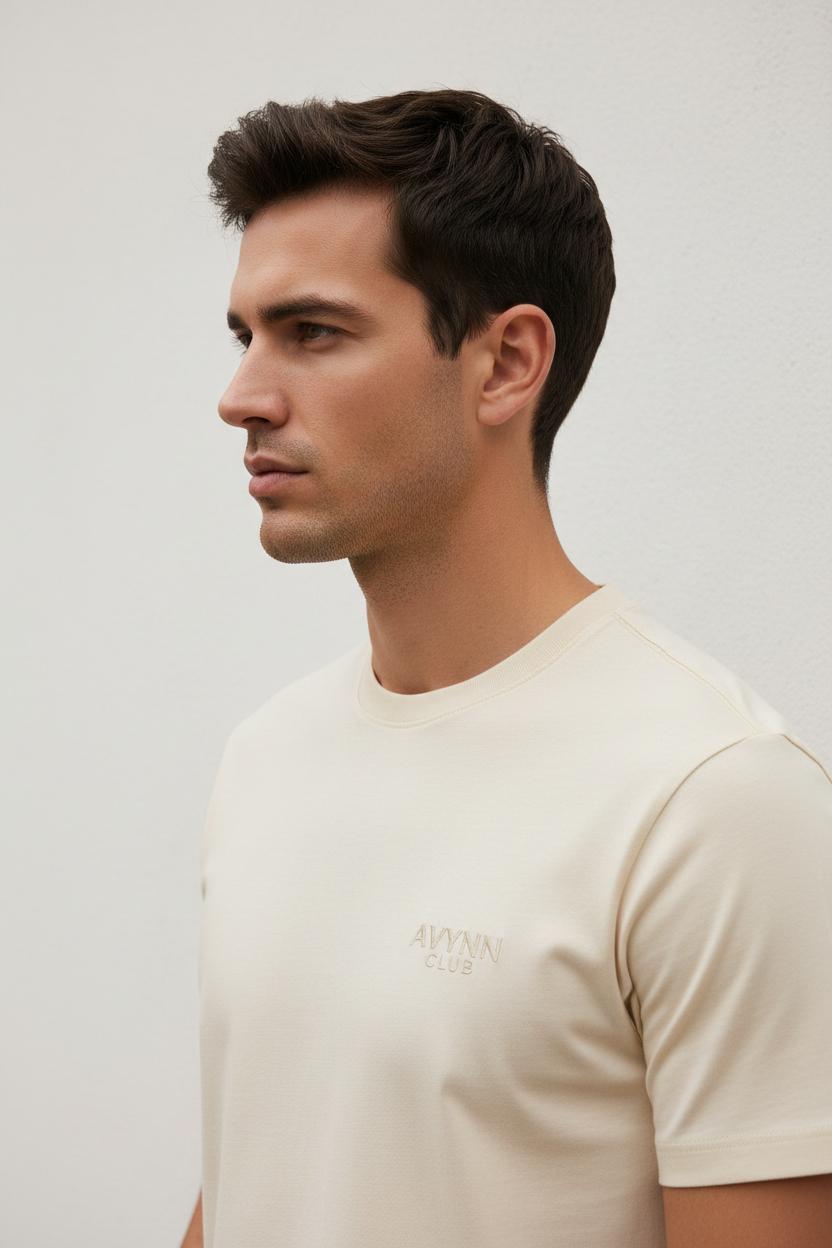 Side – AVYNN CLUB Round Neck #E8DFD0
